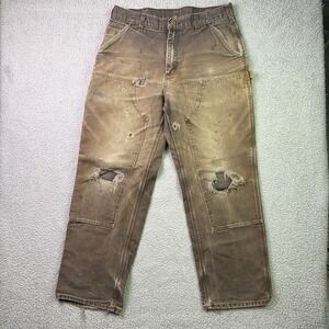 Carhartt Double-Knee Pants Mens 32x29 Brown Loose Thrashed Faded Distressed
